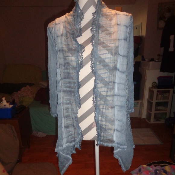 Ania A. Blue Open Front Cardigan Size S - Picture 2 of 8